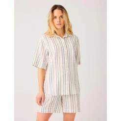 KnowledgeCotton Apparel - Women's Seersucker Stripe Short Sleeved Shirt - Bluse