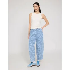Mazine - Women's Printed Barrel Leg Denim Pants - Jeans