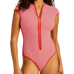 Seafolly - Clubhouse Cap Sleeve Zip Front One Piece - Badeanzug